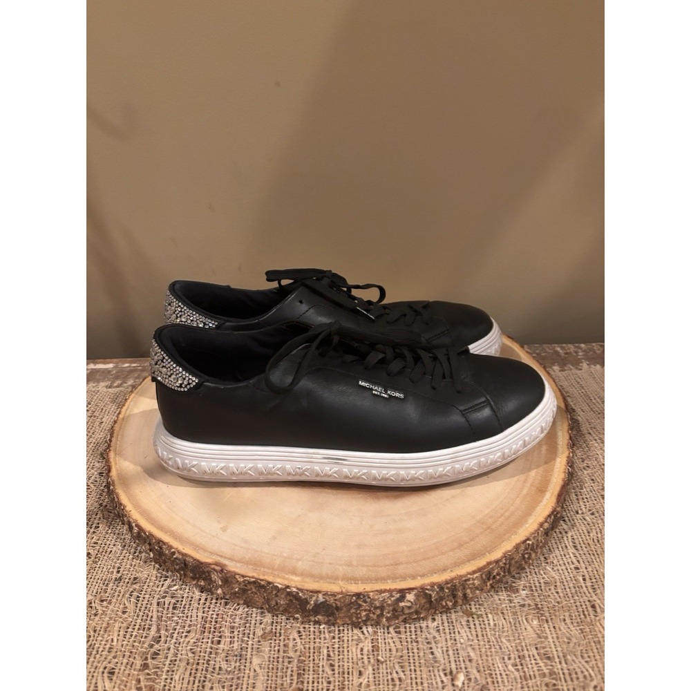 Michael Kors Poppy Lace Up Platform Sneakers, Black With Jewels On‎ Back Size 8